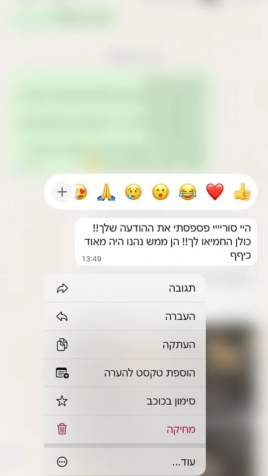 צילום מסך של ביקורת וואטסאפ על אירוע בנות של סבוס פיצה — הצפון